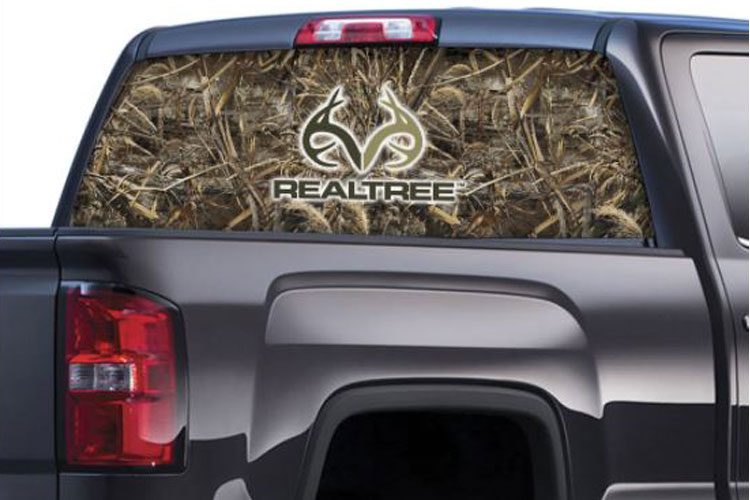 Max-5 Camo Pattern with Real Tree Logo Rear Window Graphics - Click Image to Close